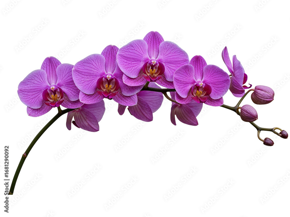 Obraz premium Vibrant purple orchid flowers bloom gracefully on a deep black background for elegant decor transparent background