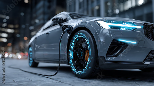 Wireless charging technology for electric vehicles future transportation digital innovation urban environment close-up sustainable concept