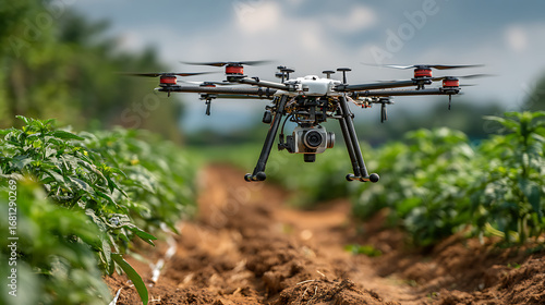 Drone-assisted agriculture modern farm fields technology open air aerial view innovation in crop management