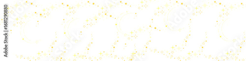 delicate pattern made of yellow irregular shape of yellow stars; panoramic vector design with transparent background