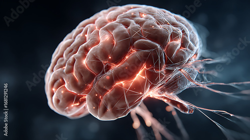Exploring the human brain animated visualization digital space scientific illustration abstract setting dynamic perspective