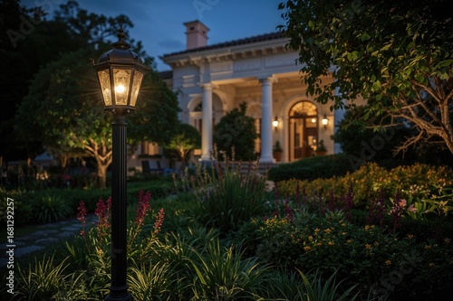 Wallpaper Mural Illuminated Lamp Positioned Outside a Residence or Inn Amidst Garden Torontodigital.ca