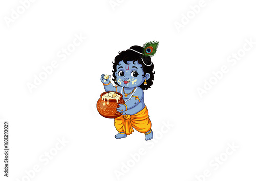 Cute Krishna child (Bal Krishna) holding butter pot