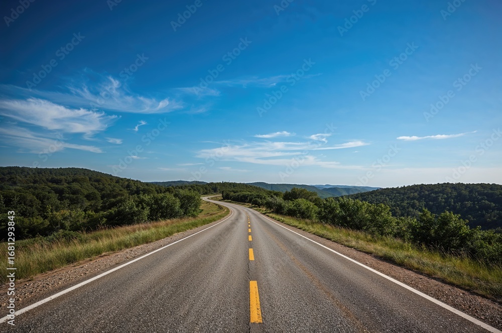 Naklejka premium Asphalt highway stretching into the distance through a summer countryside
