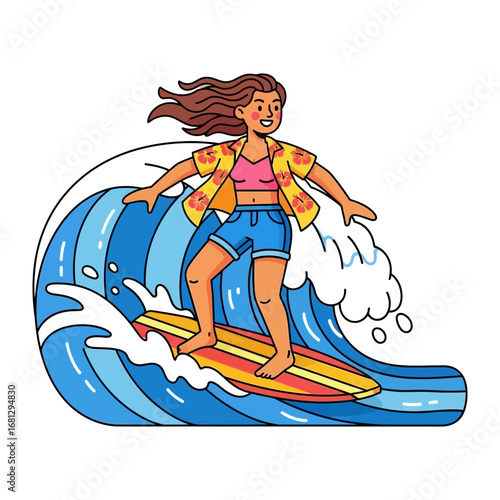 Surfer's aquatic experience: Capturing the thrill and exhilaration of catching waves with a surfer riding with expertise.