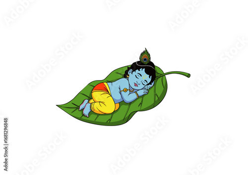 Baby Krishna sleeping on leaf