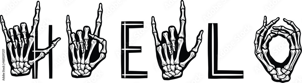 Fototapeta premium Skeleton hand hello vector halloween skeleton hand illustration