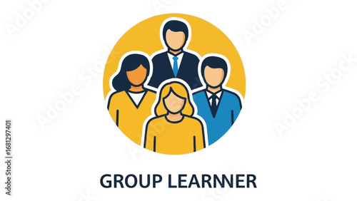 Group Learners' Visual: A striking icon that embodies the essence of collaborative learning, featuring a diverse group of individuals united within a circular frame.