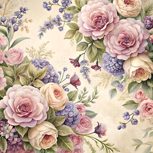 Romantic Floral Bouquet. Pink Roses and Hydrangeas