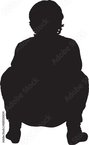 vector, silhouette of rear view of a woman squatting