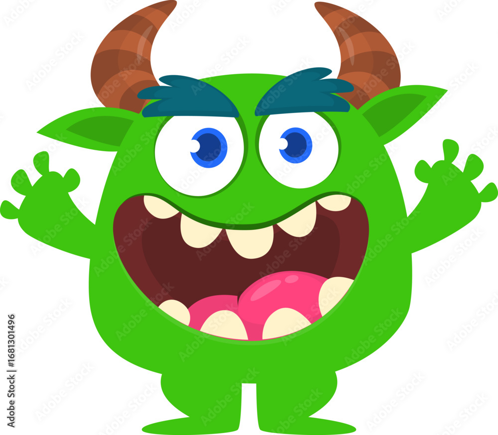 Fototapeta premium Cartoon funny monster character design with funny face expression. Halloween vector illustration 