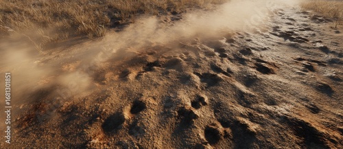 Animal tracks on dusty ground in a rural area