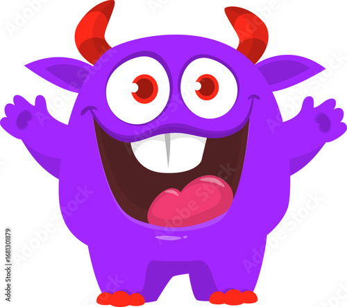 Cartoon funny monster character design with funny face expression. Halloween vector illustration 