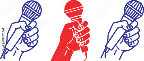 Microphone in hand vector illustration for podcasting concept