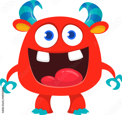 Cartoon funny monster character design with funny face expression. Halloween vector illustration 