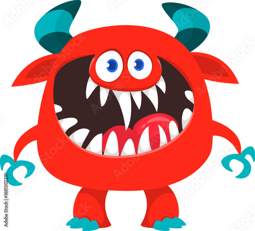 Cartoon funny monster character design with funny face expression. Halloween vector illustration 