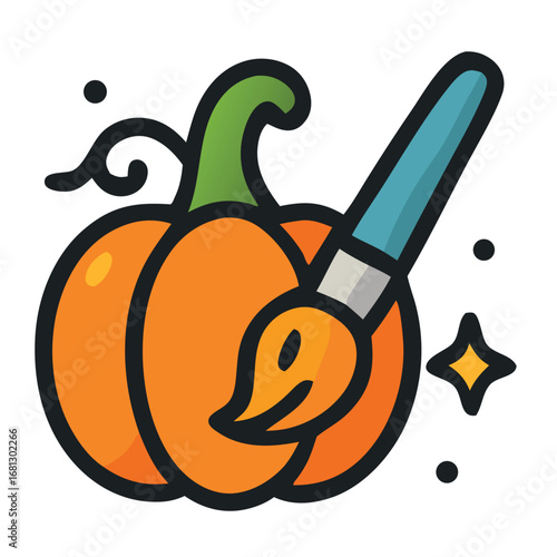 Wallpaper Mural Fallthemed design element featuring a pumpkin with a cheerful expression being painted, ideal for halloween and autumnthemed graphics. Torontodigital.ca