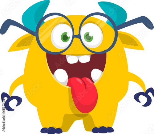 Cartoon funny monster character design with funny face expression. Halloween vector illustration 
