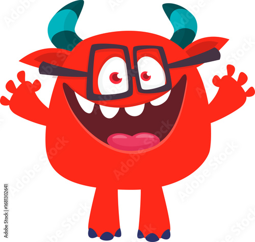 Cartoon funny monster character design with funny face expression. Halloween vector illustration 