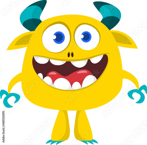 Cartoon funny monster character design with funny face expression. Halloween vector illustration 
