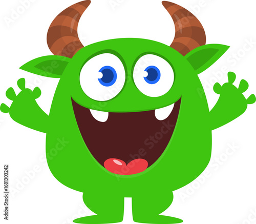 Cartoon funny monster character design with funny face expression. Halloween vector illustration 