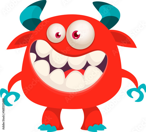 Cartoon funny monster character design with funny face expression. Halloween vector illustration 