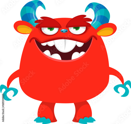 Cartoon funny monster character design with funny face expression. Halloween vector illustration 