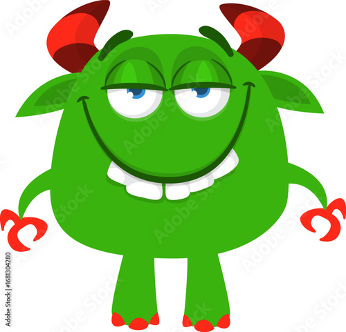Cartoon funny monster character design with funny face expression. Halloween vector illustration 