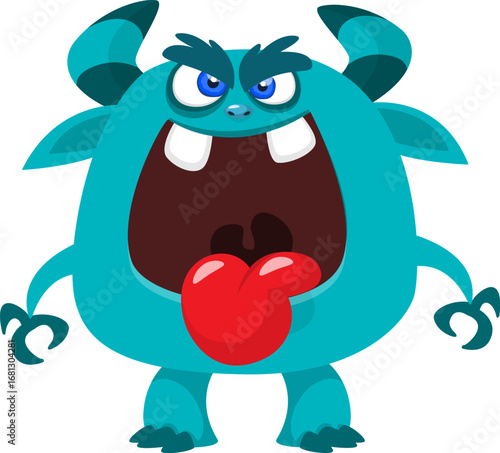 Cartoon funny monster character design with funny face expression. Halloween vector illustration 