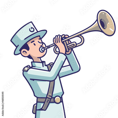 vector illustration cartoon of a person blowing a trumpet