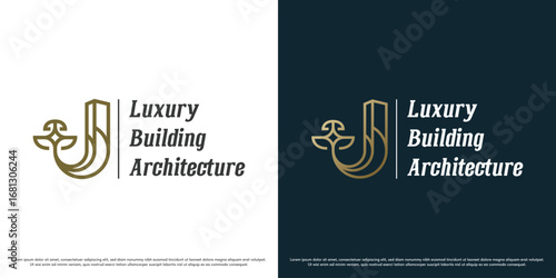 Luxury building logo design vector illustration. Silhouette of a glamor hotel apartment building. Elegant architecture icon symbol.