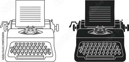 Vintage typewriter vector art illustration writing machine icon