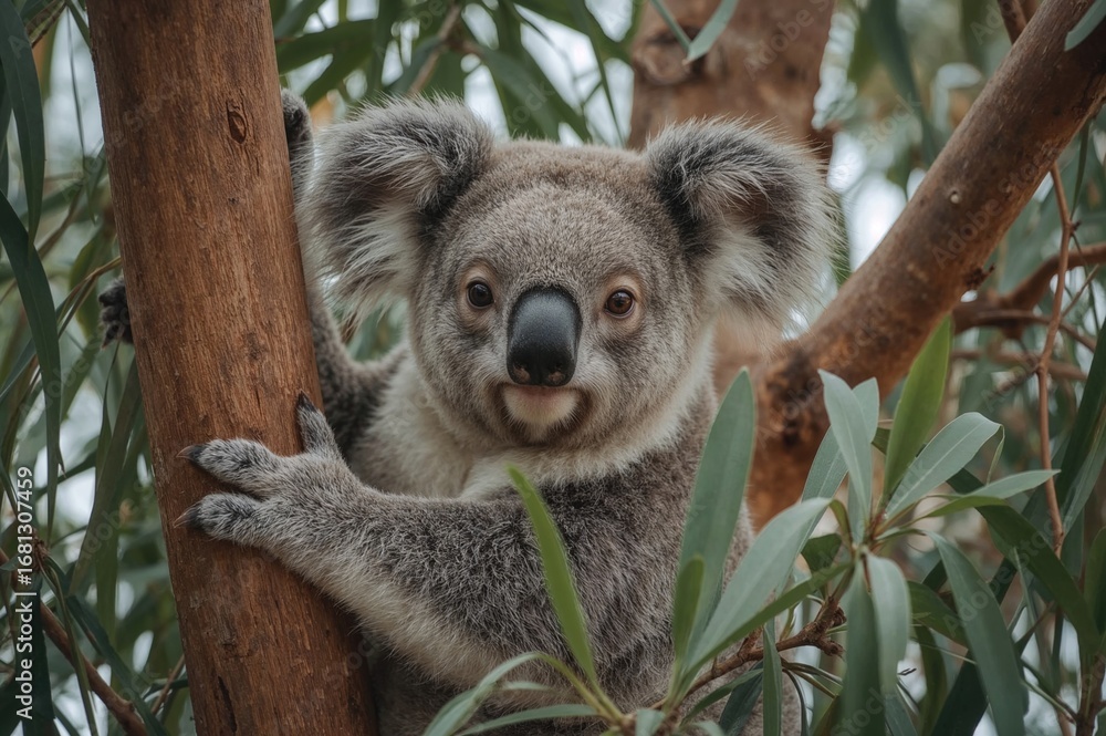 Fototapeta premium Koala resting on a tree branch.