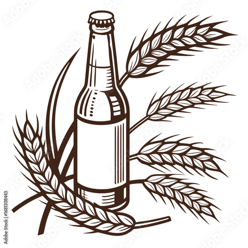 Vector art of beer bottle with wheat, a refreshing drink