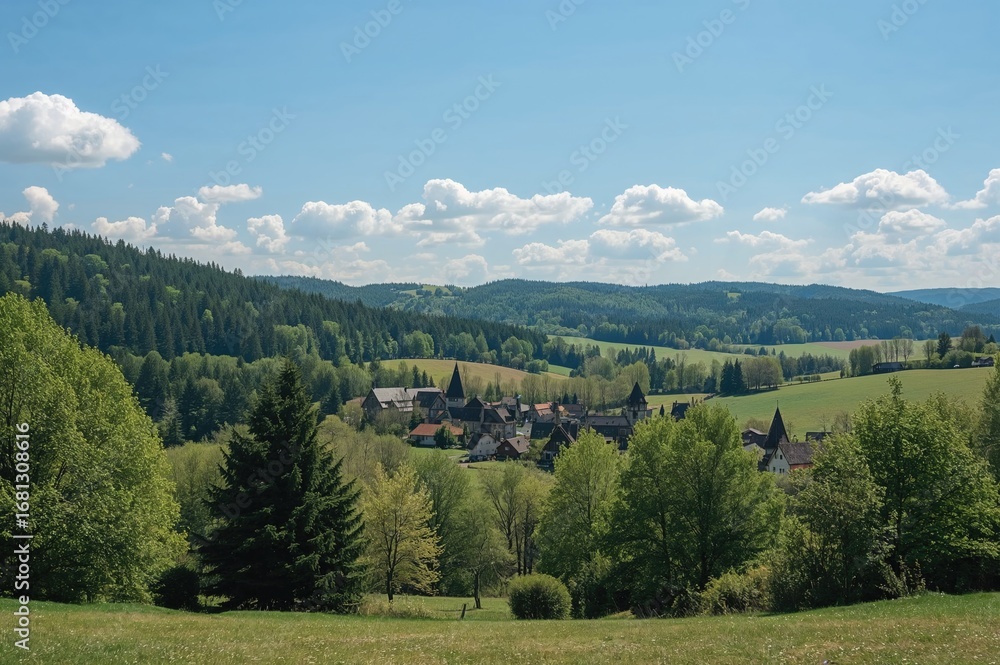 Fototapeta premium A charming rural area surrounded by stunning scenery