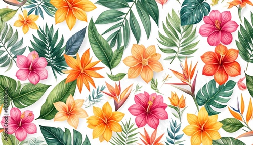 Wallpaper Mural Colorful patterns depicting bright tropical plants, flowers, flower twigs, leaves  Torontodigital.ca