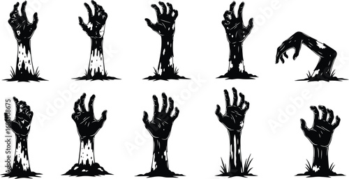 Isolated zombie hands rising from the ground halloween illustration