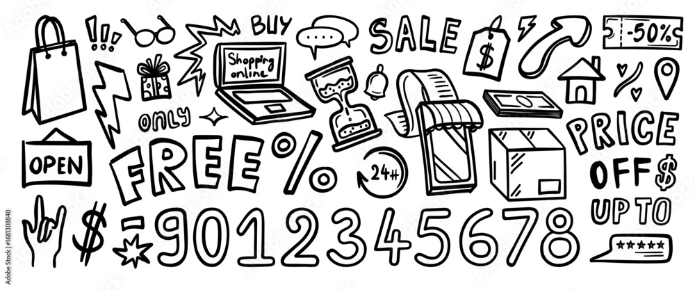 Hand drawn doodle vector set. Collection of cute hand drawn doodle.