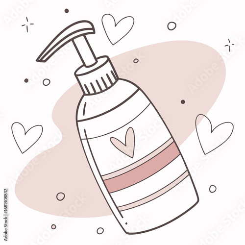 Vector art of cosmetic bottle with heart design