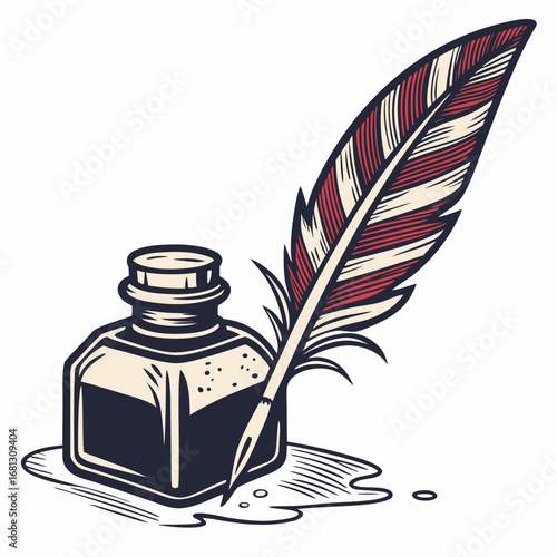 Vector art of ink bottle and feather pen