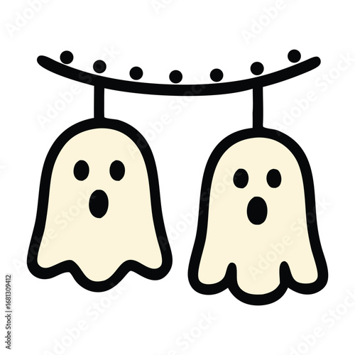 Wallpaper Mural Two adorable halloween ghosts hanging from black beads, perfect for spookythemed designs, greeting cards, party invitations, and social media posts. Torontodigital.ca