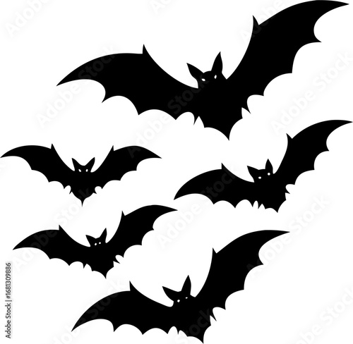Group of bats in various flying poses halloween silhouette