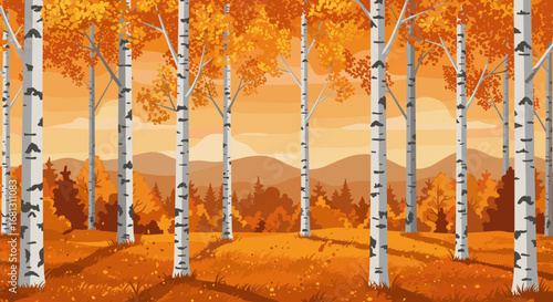 Autumn birch grove illustration for seasonal marketing campaigns and nature-themed decorations