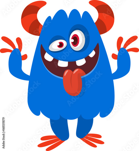 Cartoon funny monster character design with funny face expression. Halloween vector illustration 