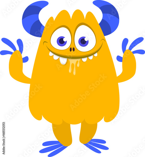 Cartoon funny monster character design with funny face expression. Halloween vector illustration 