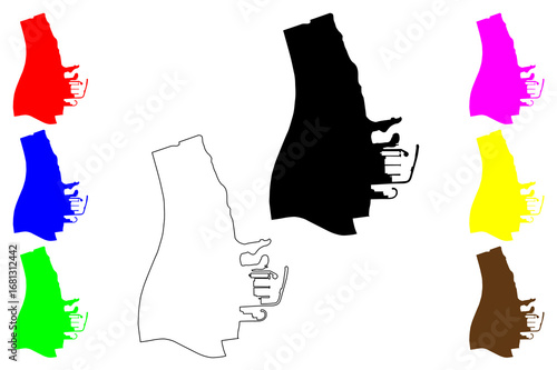 Fintas city (State of Kuwait) map vector illustration, scribble sketch Al Fintas map