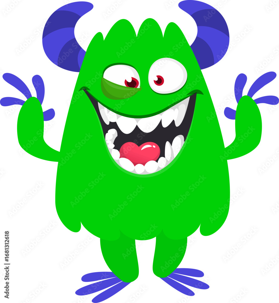 Fototapeta premium Cartoon funny monster character design with funny face expression. Halloween vector illustration