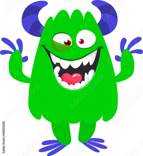Cartoon funny monster character design with funny face expression. Halloween vector illustration 