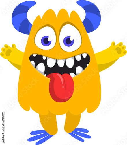 Cartoon funny monster character design with funny face expression. Halloween vector illustration 