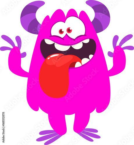 Cartoon funny monster character design with funny face expression. Halloween vector illustration 